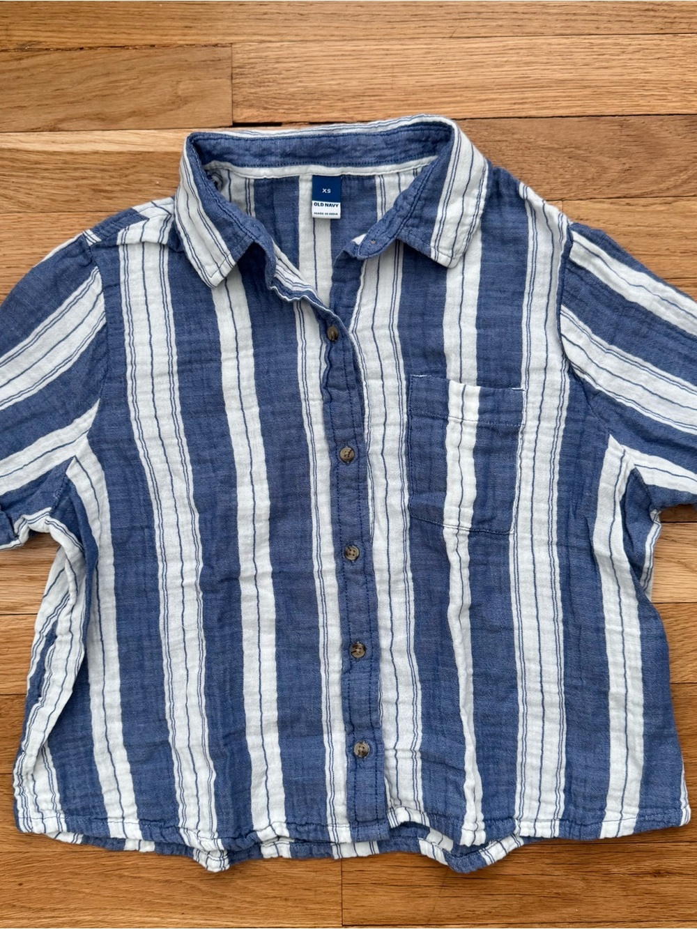 Old Navy Blue and White Linen-Blend Striped Shirt